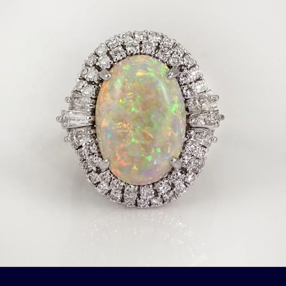 Opal and zircon Ring